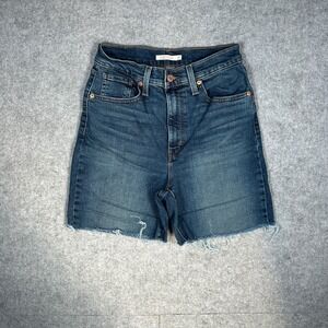 Levi Denim Shorts Women 27 Blue High Waisted Mom Jean Cut Off Frayed Hem Summer